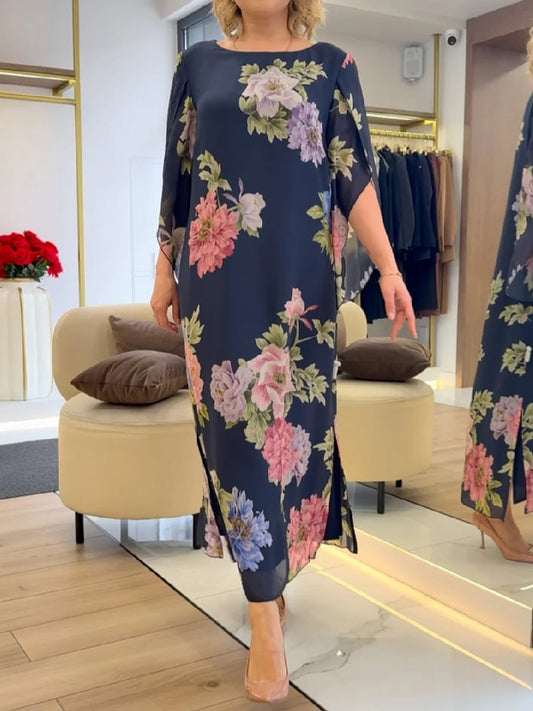 Luna | Elegante Bloemenprint Lange Jurk Dames van Chiffon 0