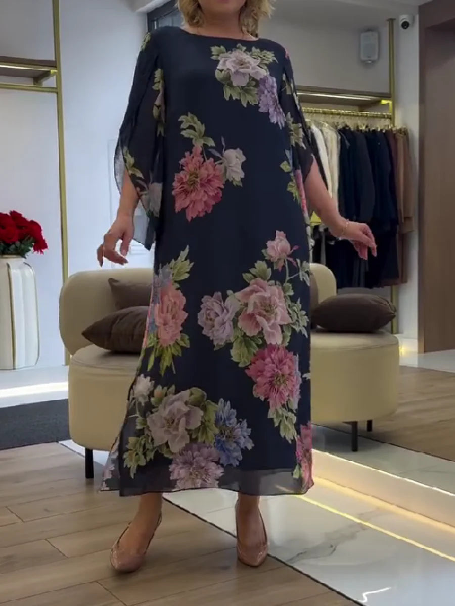 Luna | Elegante Bloemenprint Lange Jurk Dames van Chiffon 2