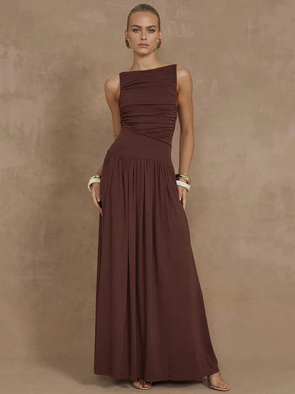Luna | Abito Maxi Elegante con Corpetto Arricciato-1