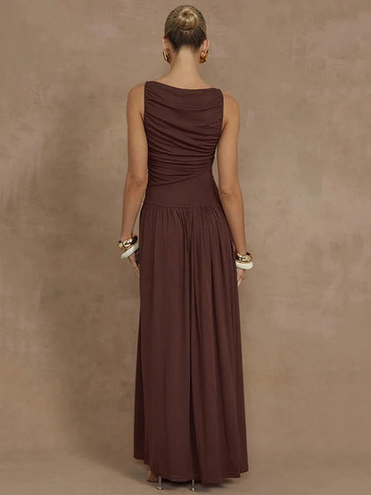 Luna | Abito Maxi Elegante con Corpetto Arricciato-3