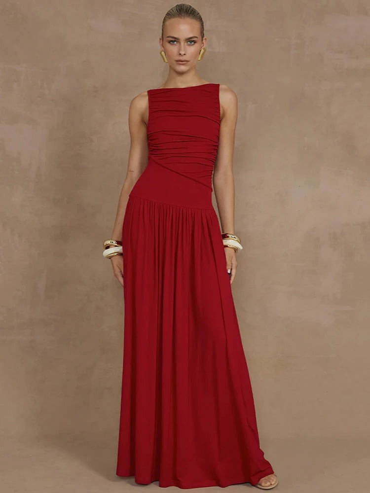 Luna | Abito Maxi Elegante con Corpetto Arricciato-4