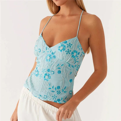 Luna | Top Cami in Rete con Ricami Floreali in Paillettes-2