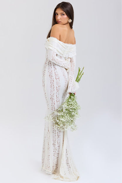 Bloemige Maxi Jurk Off-Shoulder Zomerjurk van Kant - Mode Vibes