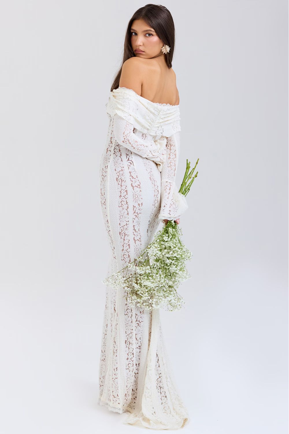 Bloemige Maxi Jurk Off-Shoulder Zomerjurk van Kant