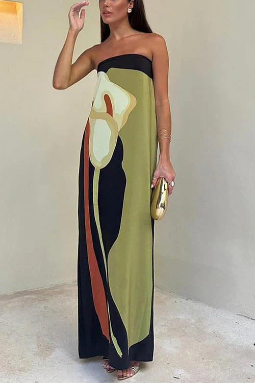 Luna | Vestito Lungo Estivo Senza Spalline Floreale per Donna-3