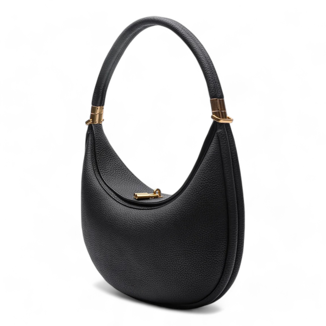 Luna | Borsa a Mezzaluna Elegante in Vera Pelle Nera-1
