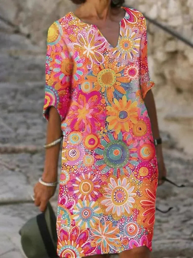 Bloemenjurk V-Hals Zomerjurk voor Vrouw