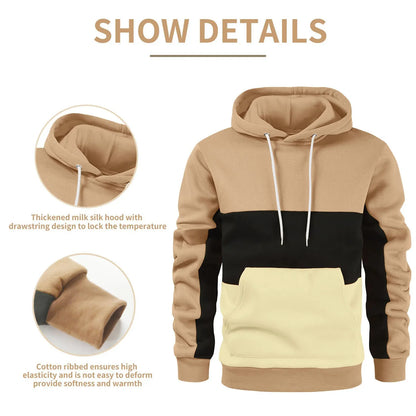Fleece Hoodie Patchwork Warme Streetwear voor Heren