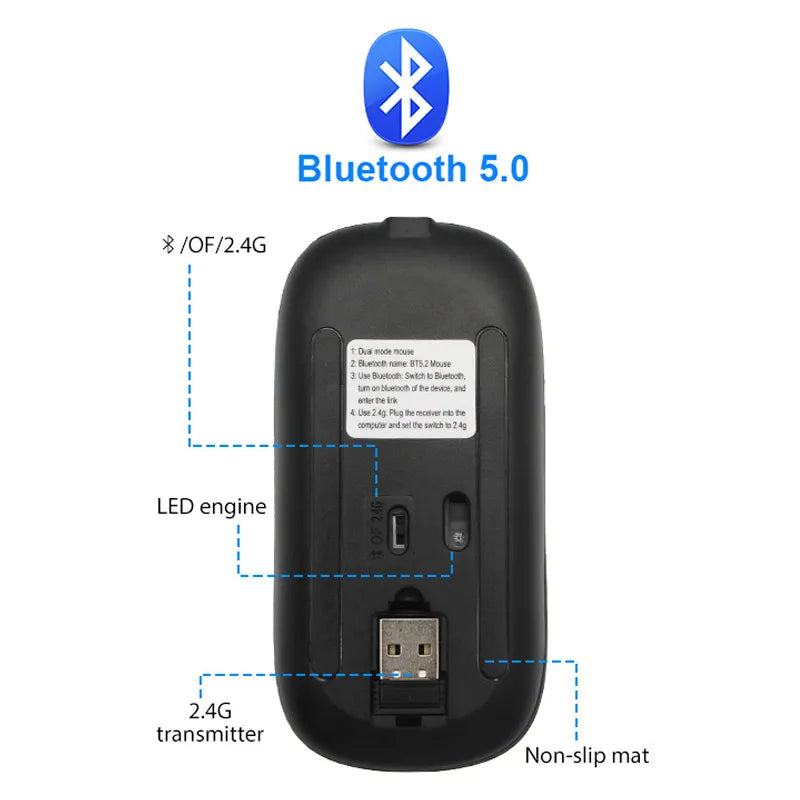 Bluetooth Muis Draadloos Oplaadbaar met LED Verlichting