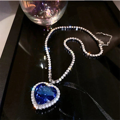 Kristal Ketting Blauw Hartje Elegante Halsketting