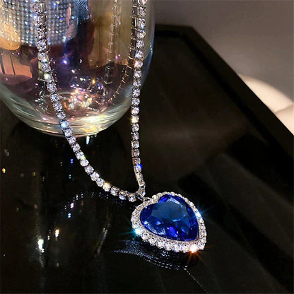 Kristal Ketting Blauw Hartje Elegante Halsketting