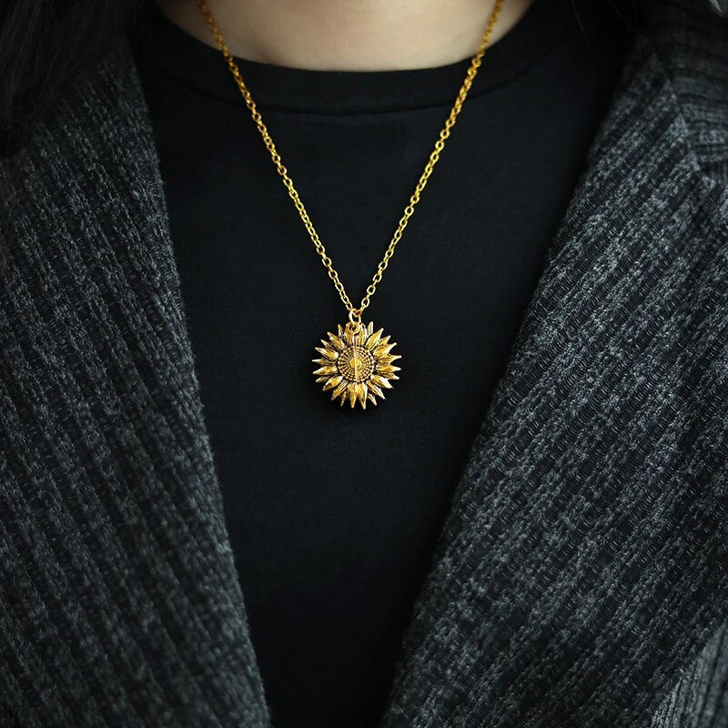 Grote Gouden Zonnebloem Halsketting Medaillon