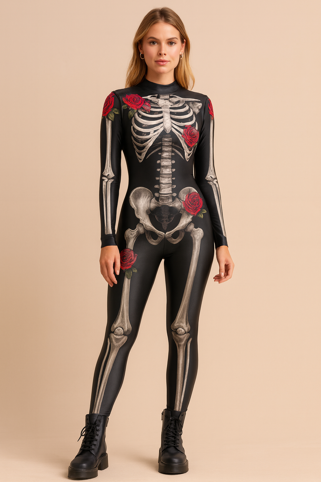 Dames Halloween Catsuit Skelet en Rozen Kostuum - Mode Vibes