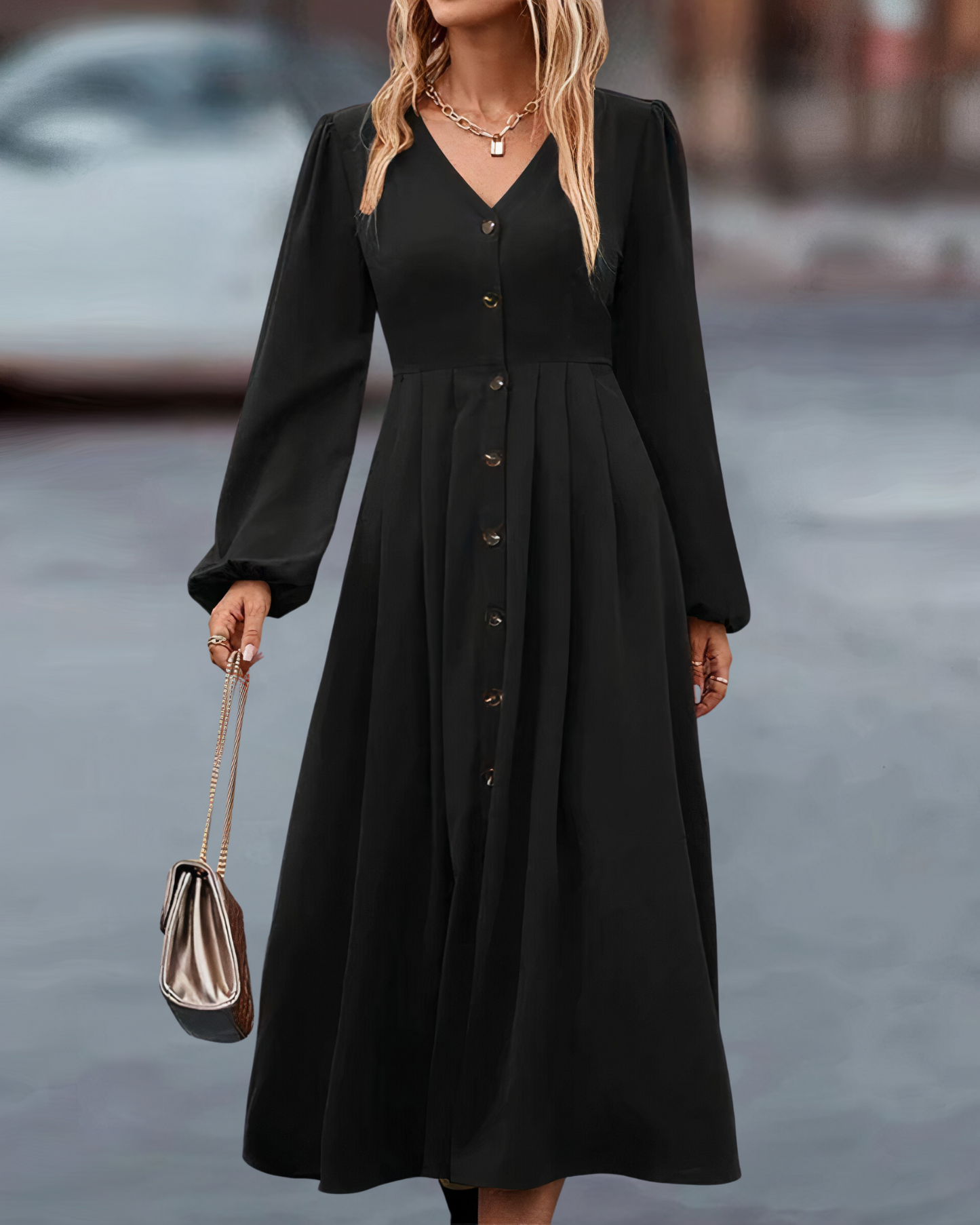 Dames Maxi Jurk Lange Mouwen Knoopsluiting Zomerjurk