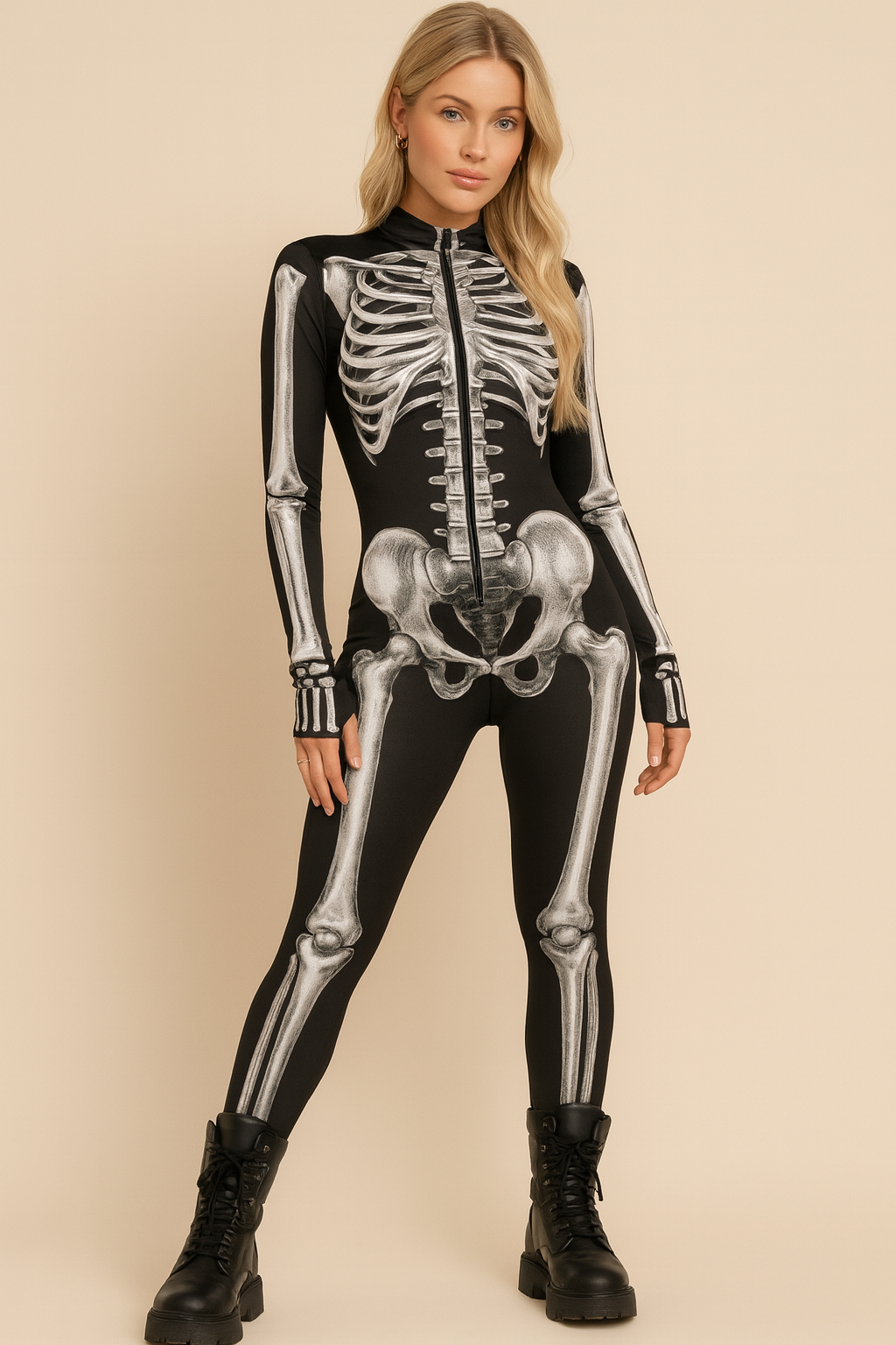 Dames Halloween Catsuit Schedel Costuum Zwarte Jumpsuit - Mode Vibes