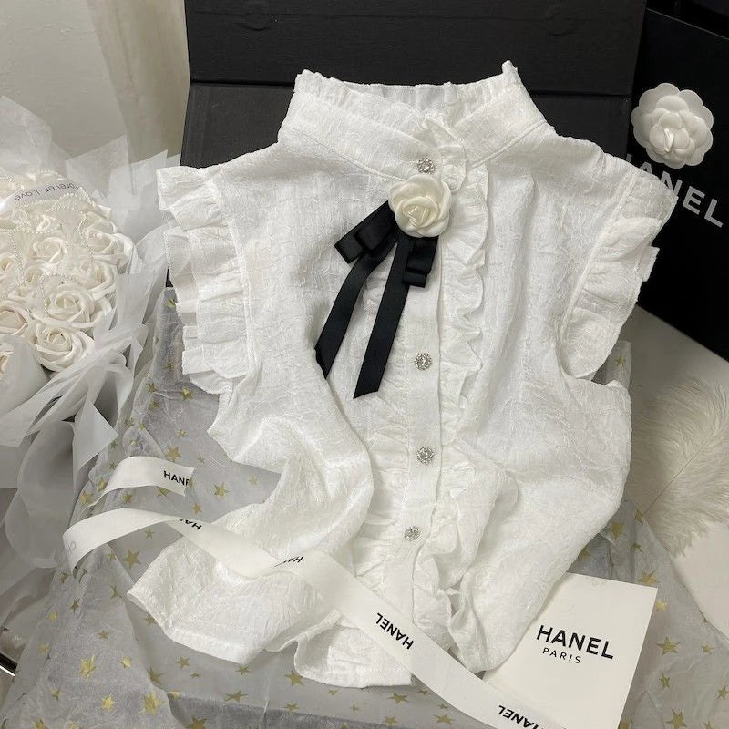 MEXZT's Delicate Boog Witte Bloes Voor Dames