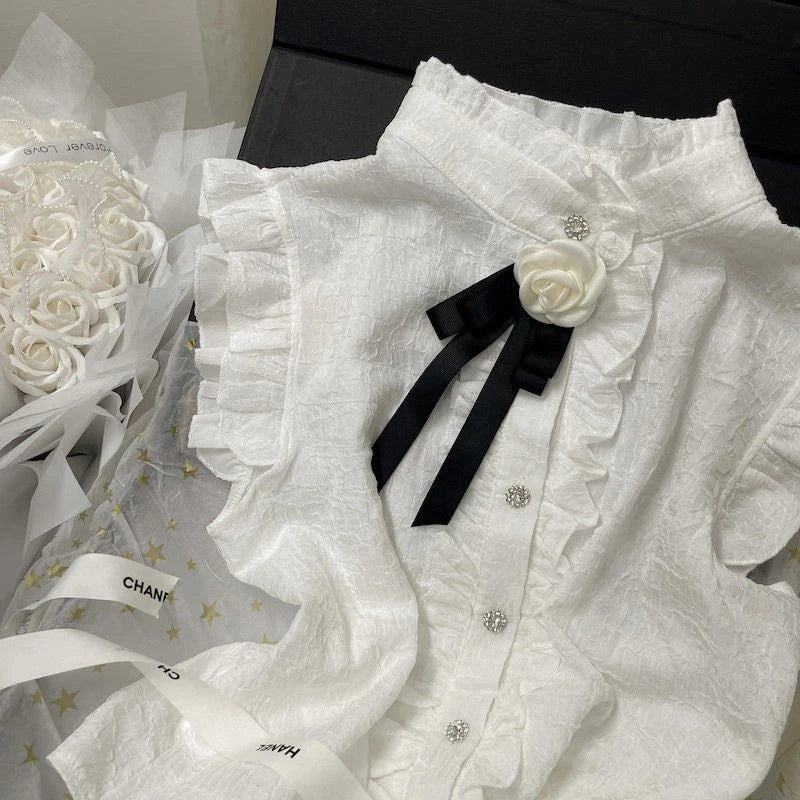 MEXZT's Delicate Boog Witte Bloes Voor Dames
