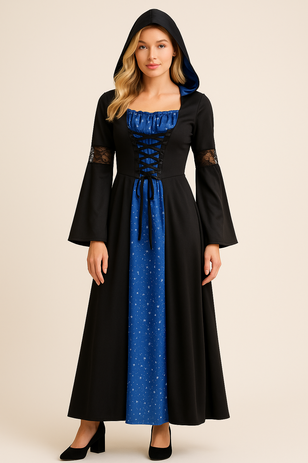 Dames Middeleeuwse Jurk met Kapuchon Medieval Stijl - Mode Vibes