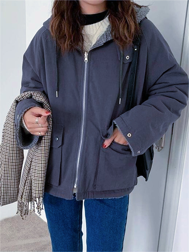 Damesjas Fleece Oversized Warme Parka met Capuchon