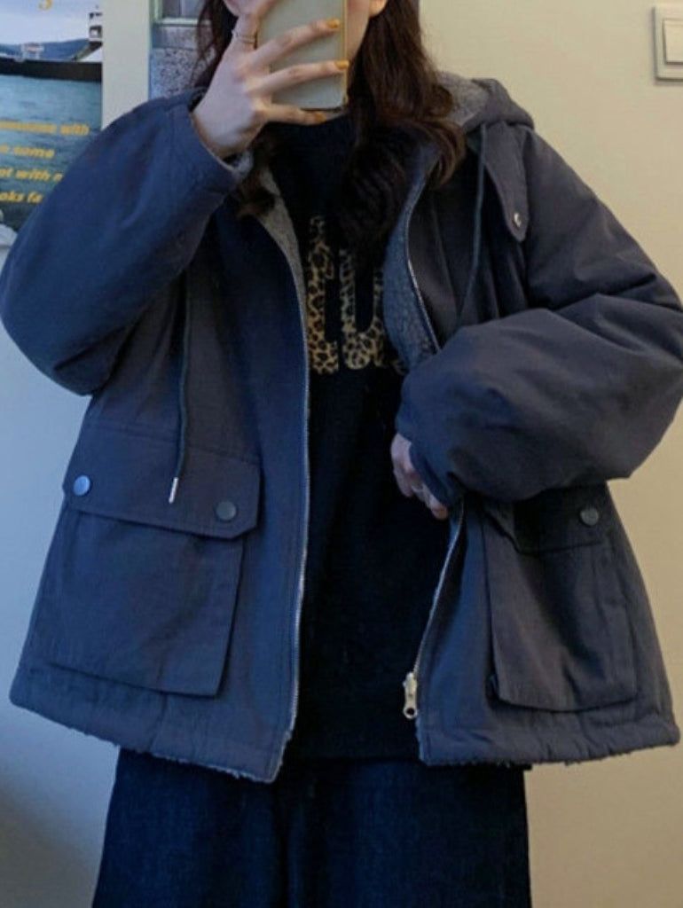 Damesjas Fleece Oversized Warme Parka met Capuchon