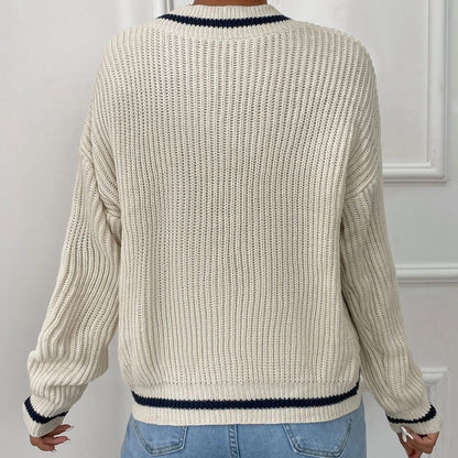 Vrouwelijke Trui met V-Hals en Kleurrijk Patchwork