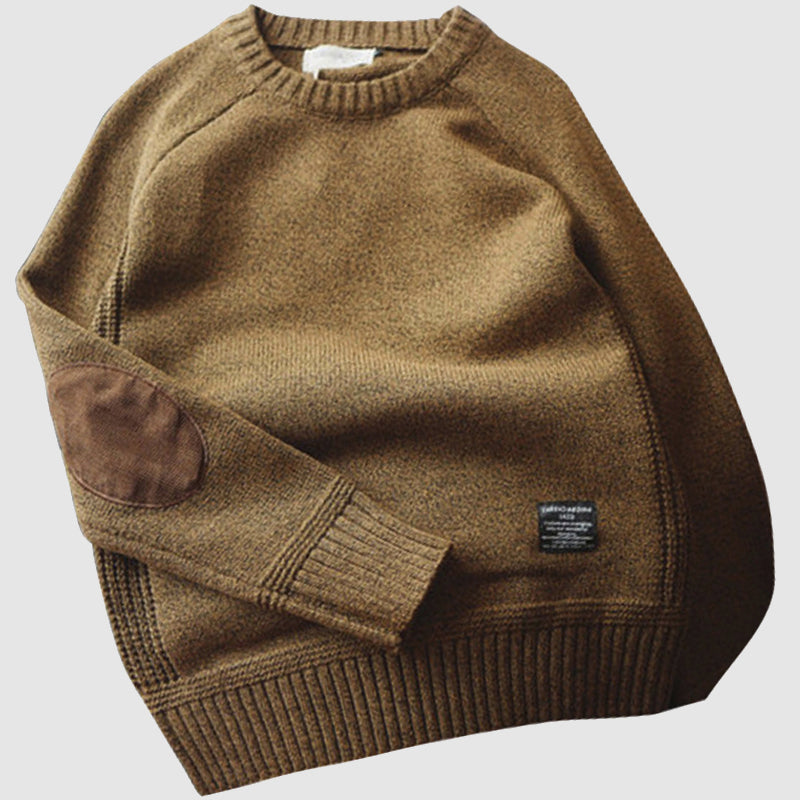 Heren Trui met Ronde Hals en Elleboogstukken – Comfortabele Casual Sweater voor Herfst en Winter