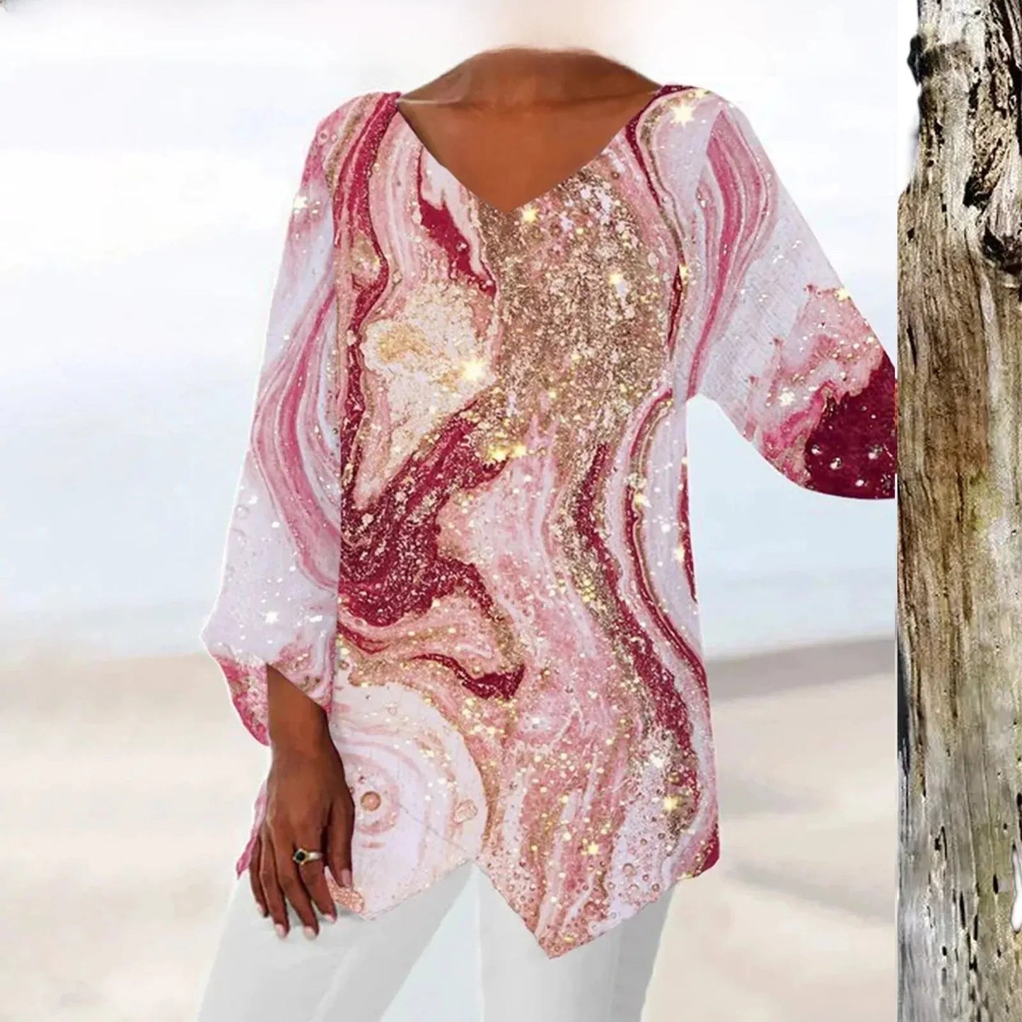 Maria | Top vintage con scollo a V e maniche lunghe