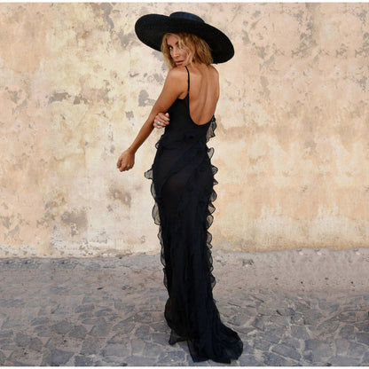 Maxi Jurk Ruffles en Lange Split Zomerjurk Vrouw