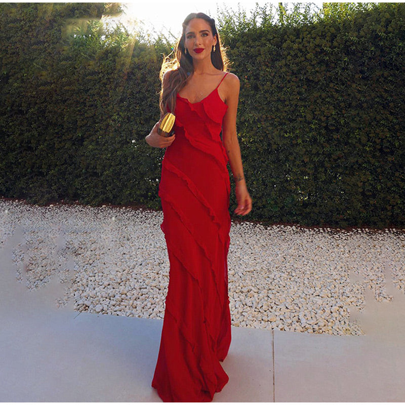 Maxi Jurk Ruffles en Lange Split Zomerjurk Vrouw - Mode Vibes