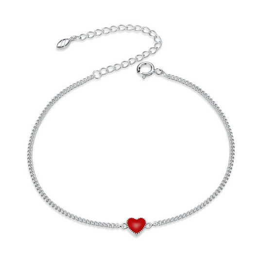Zilveren Armband met Rood Hartje Bedel - Mode Vibes