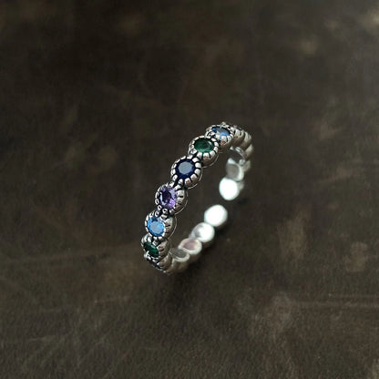 Zilveren Bloemen Ring met Unieke Steen Details - Mode Vibes