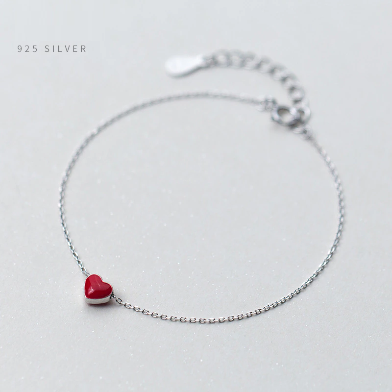 Zilveren Armband met Rood Hartje Bedel
