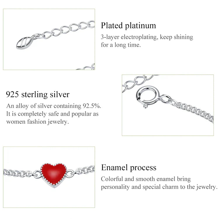 Zilveren Armband met Rood Hartje Bedel