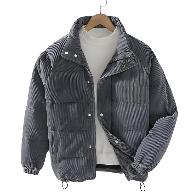 Heren Corduroy Puffer Jas met Hoge Kraag