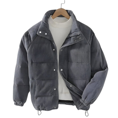 Heren Corduroy Puffer Jas met Hoge Kraag