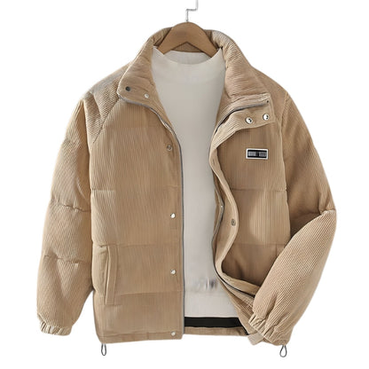 Heren Corduroy Puffer Jas met Hoge Kraag