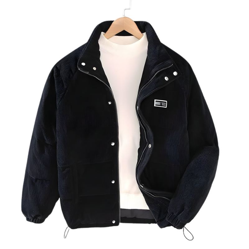 Heren Corduroy Puffer Jas met Hoge Kraag