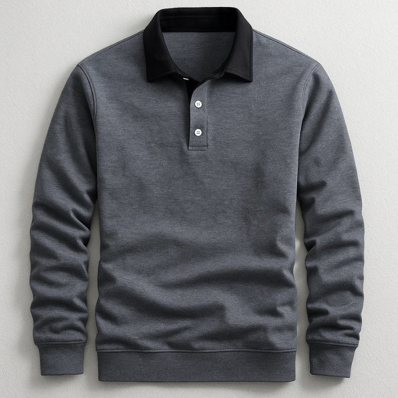 Heren Rugby Shirt met Lange Mouwen en Contrasterende Kraag