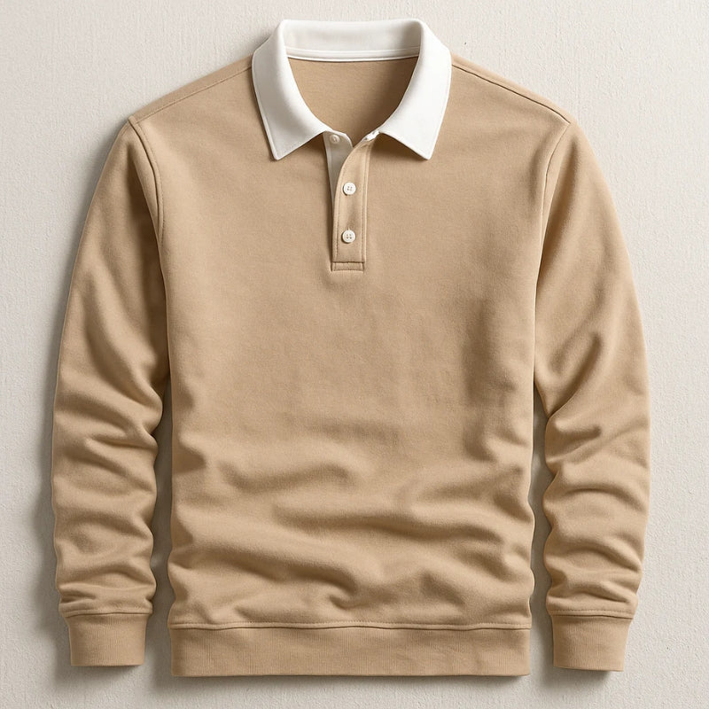 Heren Rugby Shirt met Lange Mouwen en Contrasterende Kraag