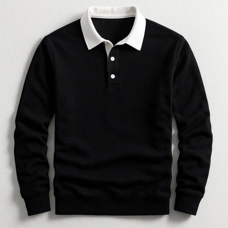 Heren Rugby Shirt met Lange Mouwen en Contrasterende Kraag
