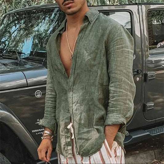 Men's Loose-Fit Long Sleeve Linen Shirt