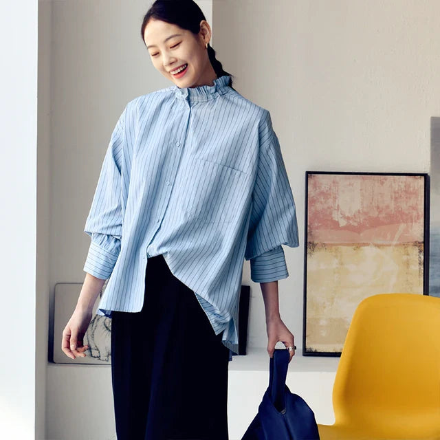 Kayley C7070c Gestreepte Asymmetrische Blouse