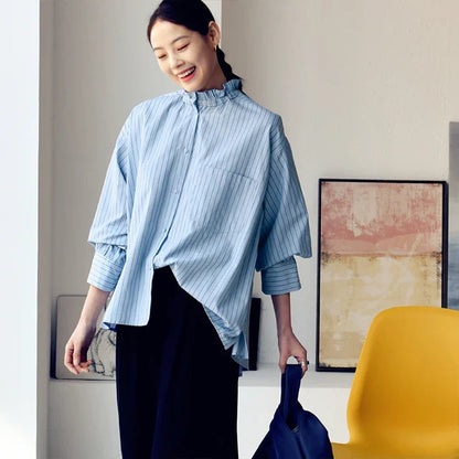 Kayley C7070c Gestreepte Asymmetrische Blouse