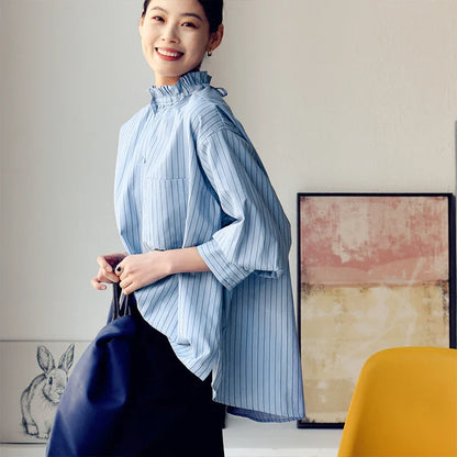 Kayley C7070c Gestreepte Asymmetrische Blouse