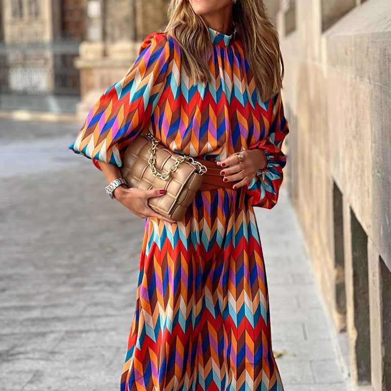 Midi Jurk met Kleurrijke Print Vrouwelijke Stijl