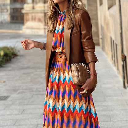 Midi Jurk met Kleurrijke Print Vrouwelijke Stijl
