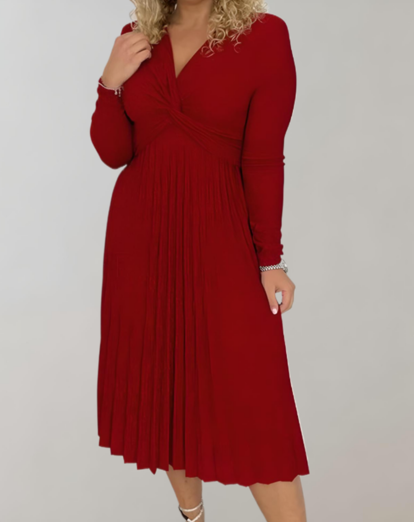 Rode Midi Jurk Hoge Taille Mujer Stijl - Mode Vibes