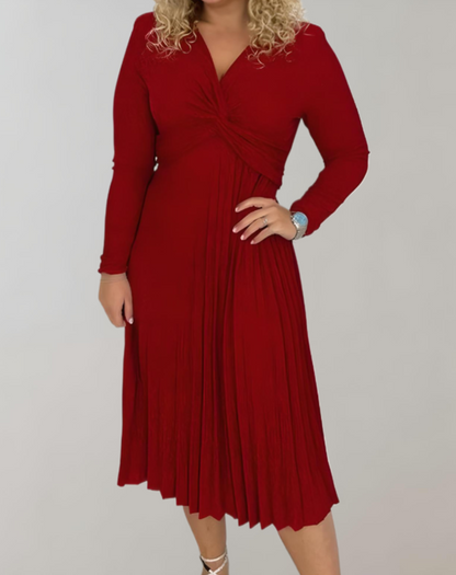Rode Midi Jurk Hoge Taille Mujer Stijl