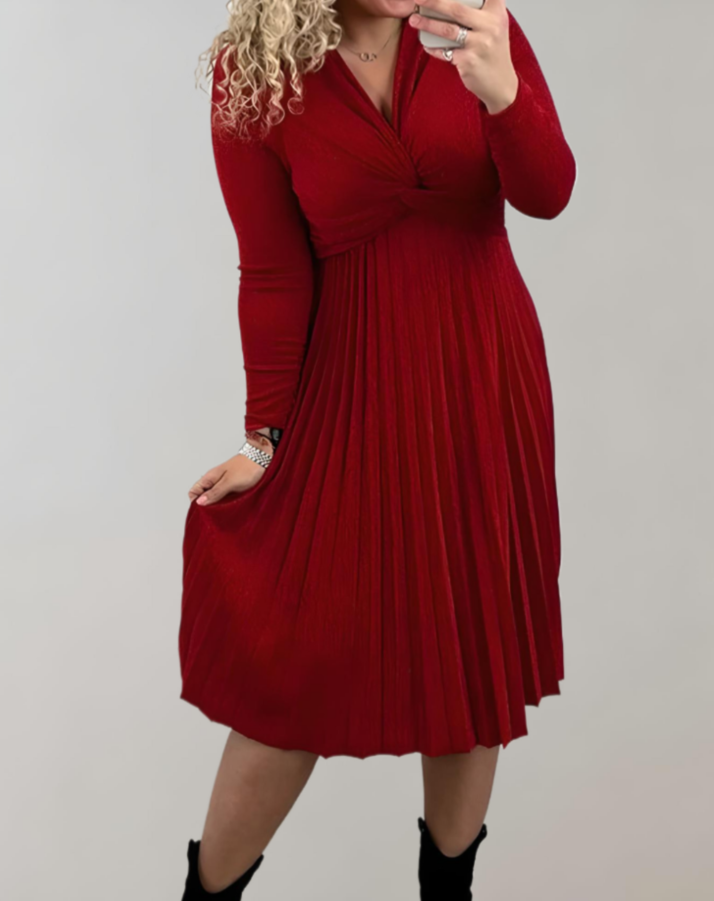 Rode Midi Jurk Hoge Taille Mujer Stijl