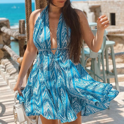 Zomerjurk Dames Halterhals Rugloos Mini Jurkje - Mode Vibes